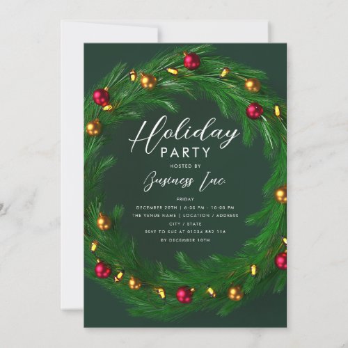 Simple Corporate Holiday Festive Wreath Green  Invitation