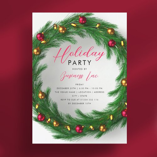 Simple Corporate Holiday Party Festive Wreath  Invitation