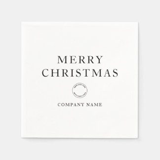 Simple Corporate Logo Black White Merry Christmas Napkins