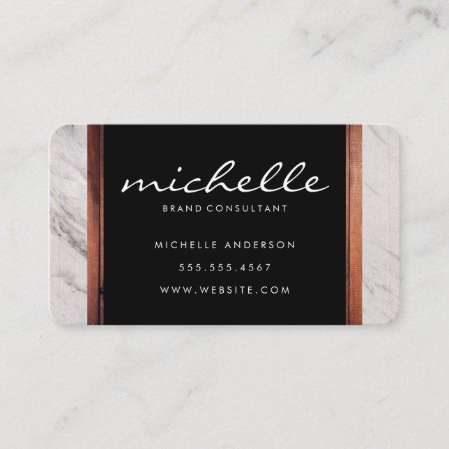Simple Corporate Marble Wood Trim Business Card (Front)