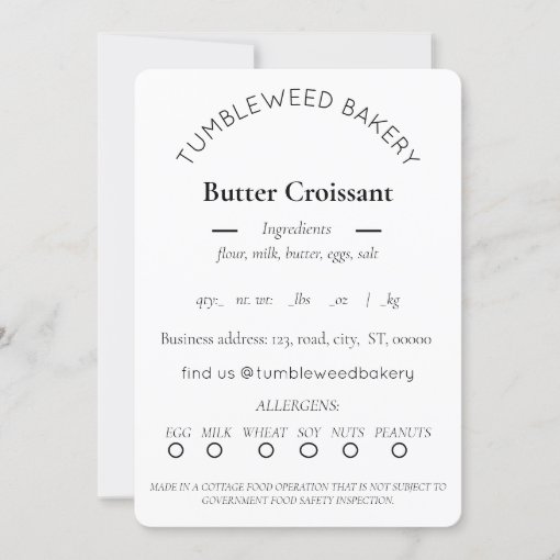 Simple Cottage Food Label Template Zazzle