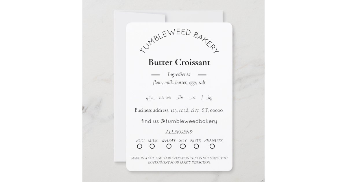 Simple Cottage Food Label Template | Zazzle