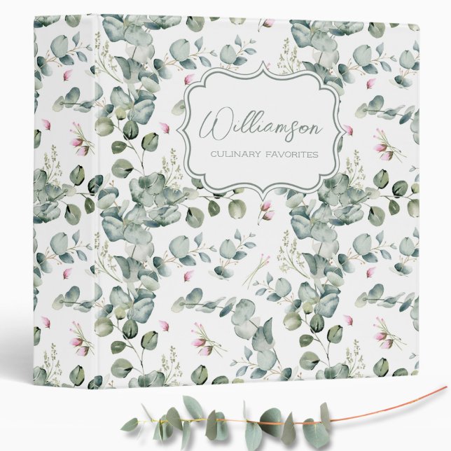 Simple Country Eucalyptus Monogram Recipe  3 Ring Binder (Creator Uploaded)