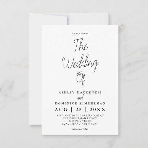 Simple Country Script Calligraphy Wedding   Invitation