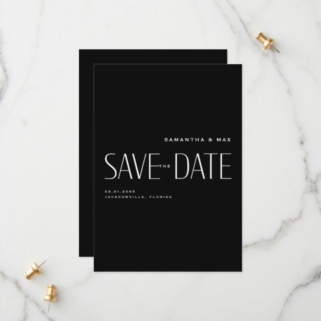 Simple Couple B/W Modern Monogram Save the Date (Front/Back In Situ)
