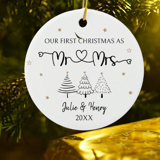 Simple Couple First Christmas Ceramic Ornament