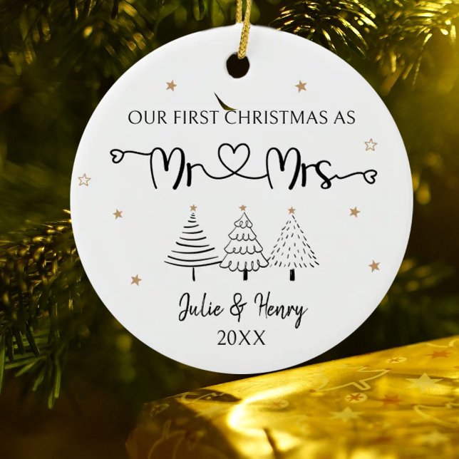 Simple Couple First Christmas Ceramic Ornament (Creator Uploaded)