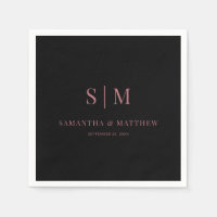 Simple Couple Initials Black and Rose Gold Wedding