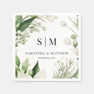 Simple Couple Initials Christmas Holiday Wedding Napkins