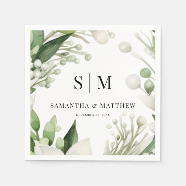 Simple Couple Initials Christmas Holiday Wedding Napkins (Front)