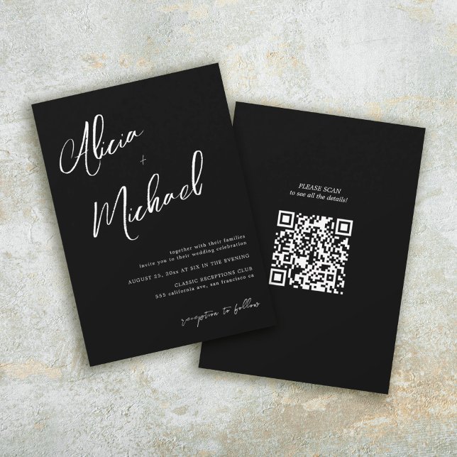 Simple couple names script QR CODE wedding Invitation (Creator Uploaded)