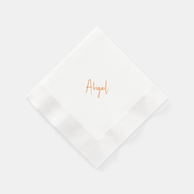Simple Couple Orange Script Name Wedding  Napkins (Corner)