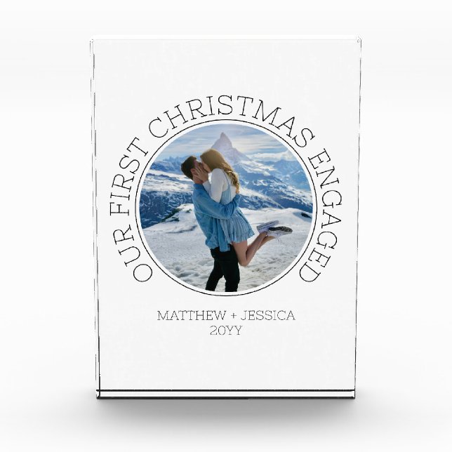 SImple Couple Personalized First Christmas Engaged Photo Block (Front)