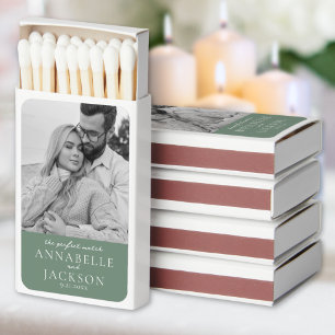 Simple Couple Photo Green Wedding Favors Matchboxes