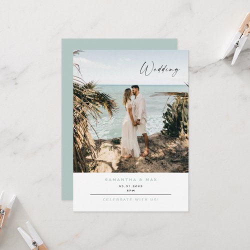 Simple Couple Photo Seafoam Contemporary Wedding   Invitation