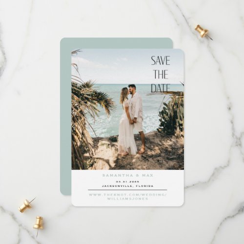 Simple Couple Photo Seafoam Rounded Save the Date