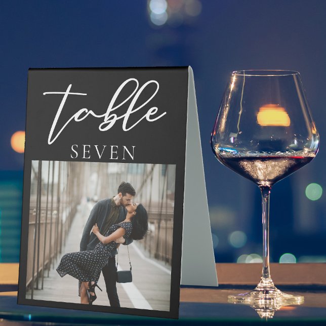 Simple Couple Photo Wedding Black Table Number Tent (Creator Uploaded)