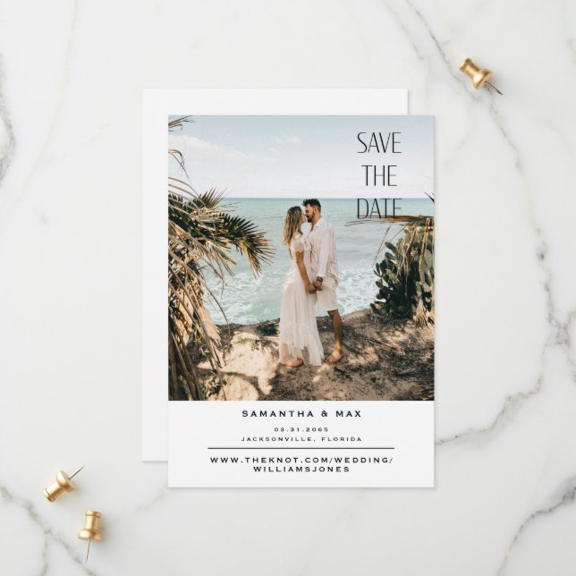 Simple Couple Photo Wedding White Save The Date (Front/Back In Situ)