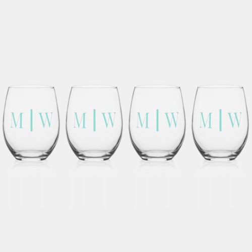 Simple Couple Wedding 2 Initial Mon VS DIY Colors Stemless Wine Glass