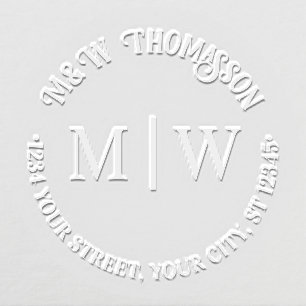 Simple Couple Wedding 2 Initial Monogram Address P Embosser