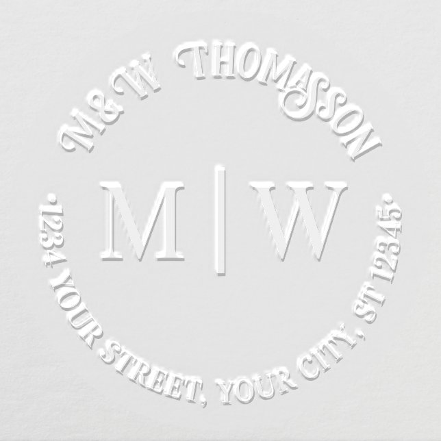 Simple Couple Wedding 2 Initial Monogram Address P Embosser (Design)