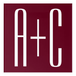 Simple Couples Initials White & Burgundy Acrylic Print