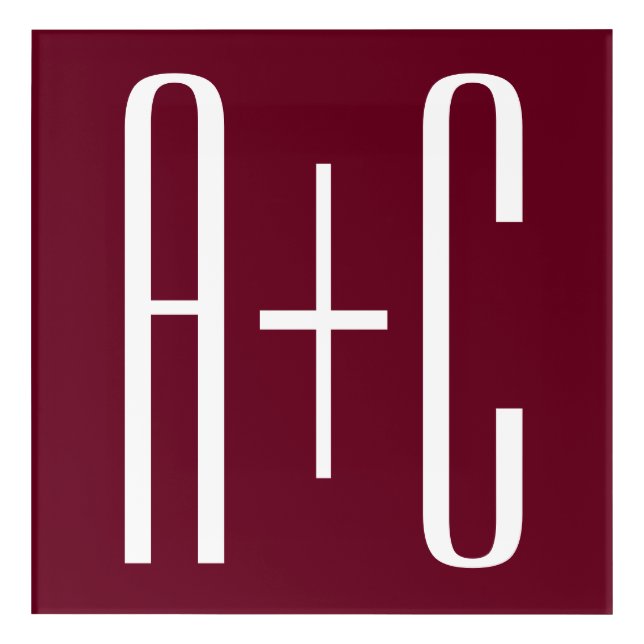 Simple Couples Initials | White & Burgundy Acrylic Print (Front)