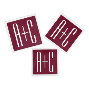 Simple Couples Initials White & Burgundy Acrylic Tray