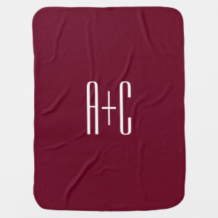 Simple Couples Initials White & Burgundy Baby Blanket