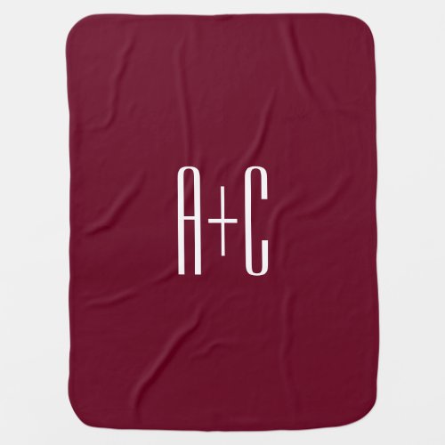 Simple Couples Initials  White  Burgundy Baby Blanket