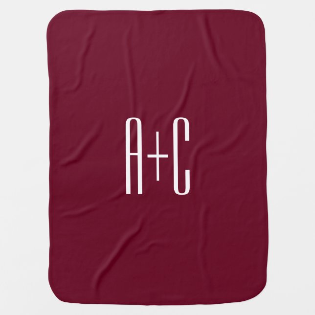 Simple Couples Initials | White & Burgundy Baby Blanket (Front)