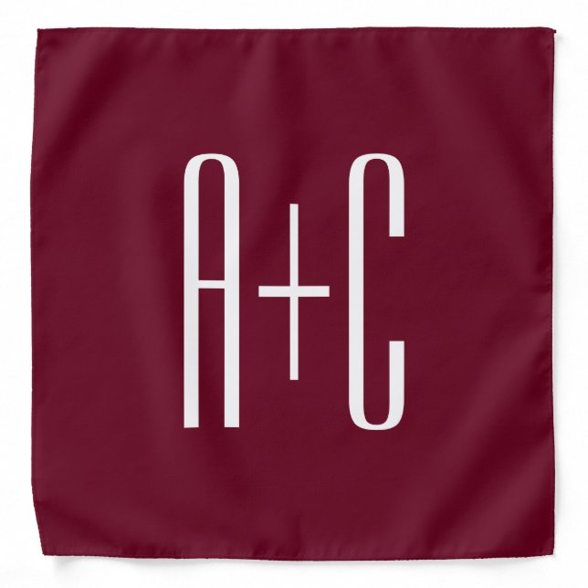 Simple Couples Initials | White & Burgundy Bandana (Front)