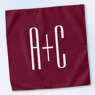 Simple Couples Initials   White & Burgundy Bandana
