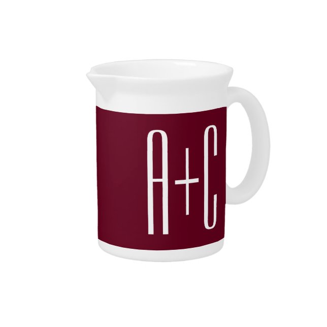 Simple Couples Initials | White & Burgundy Beverage Pitcher (Right)
