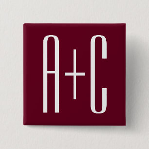 Simple Couples Initials White & Burgundy Button