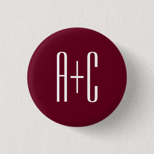 Simple Couples Initials White & Burgundy Button