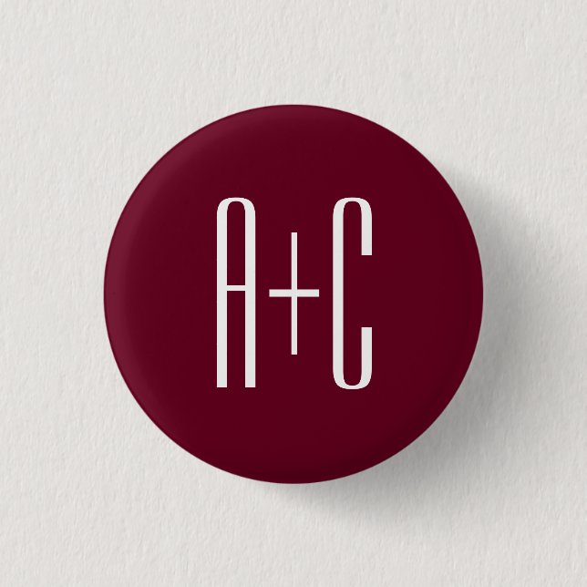 Simple Couples Initials | White & Burgundy Button (Front)