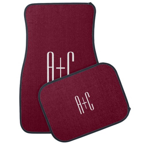 Simple Couples Initials  White  Burgundy Car Floor Mat