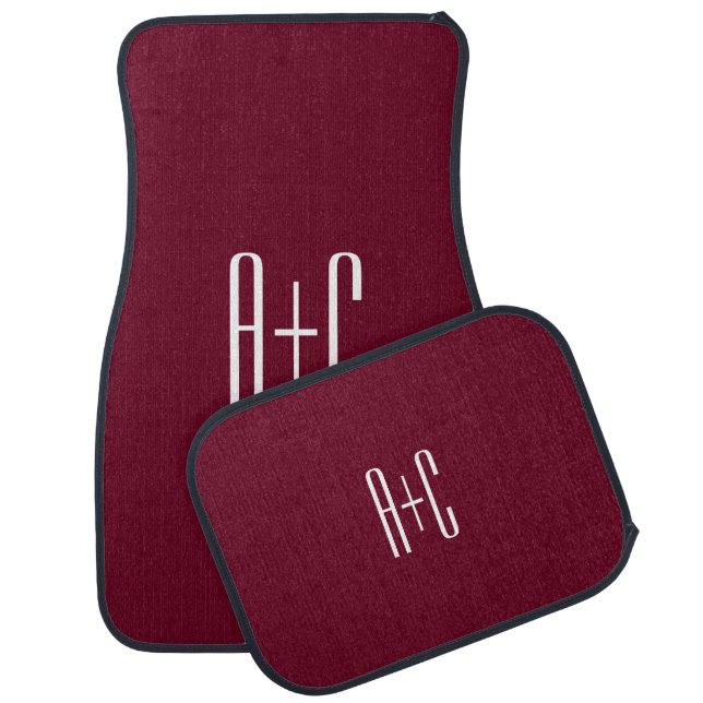 Simple Couples Initials | White & Burgundy Car Floor Mat (Set)