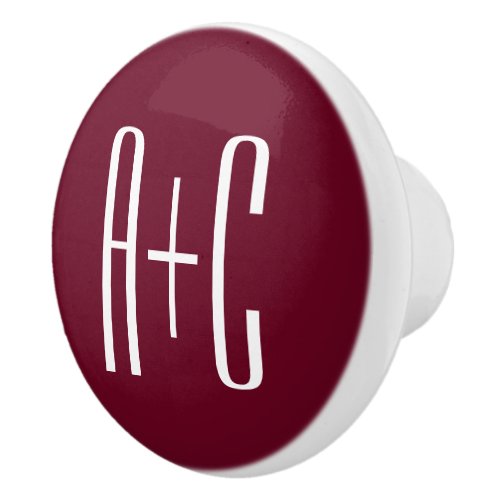 Simple Couples Initials  White  Burgundy Ceramic Knob