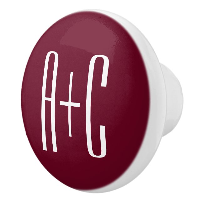 Simple Couples Initials | White & Burgundy Ceramic Knob (Right)