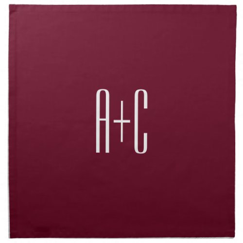 Simple Couples Initials  White  Burgundy Cloth Napkin