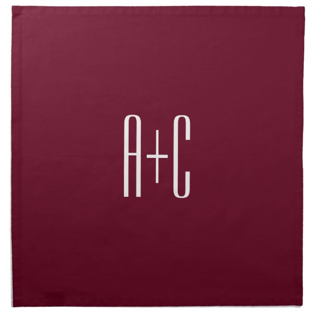 Simple Couples Initials | White & Burgundy Cloth Napkin (Front)