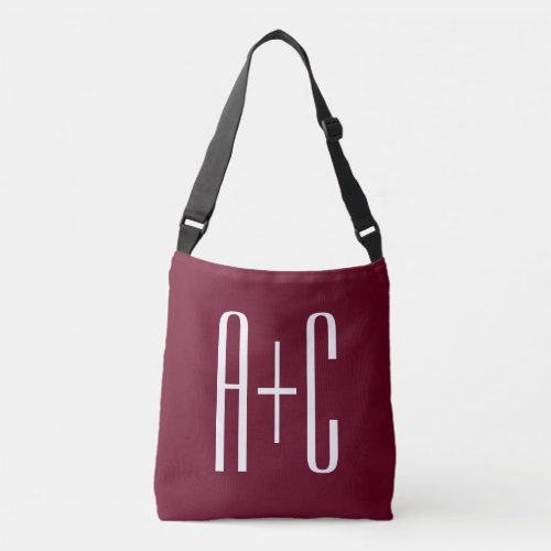 Simple Couples Initials  White  Burgundy Crossbody Bag