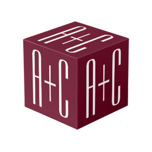 Simple Couples Initials White & Burgundy Cube