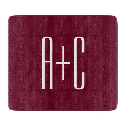 Simple Couples Initials  White  Burgundy Cutting Board