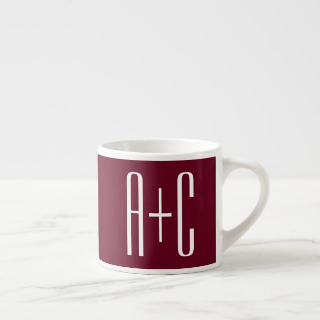 Simple Couples Initials | White & Burgundy Espresso Cup (Right)