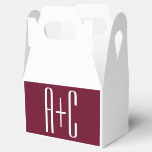 Simple Couples Initials White & Burgundy Favor Boxes