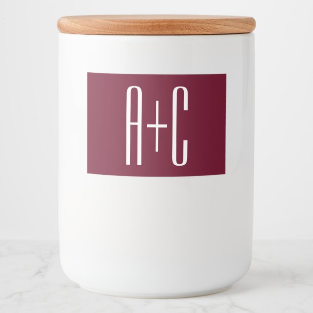 Simple Couples Initials | White & Burgundy Food Label (Front)