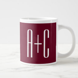 Simple Couples Initials | White &amp; Burgundy Giant Coffee Mug